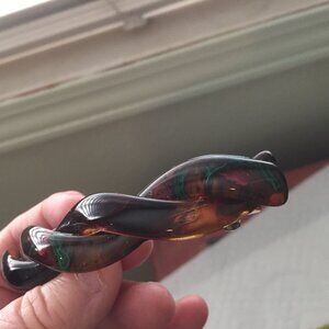 Vintage Helfrance Hair Barrette Lucite Faux Tortoise Shell Braided Multicolor